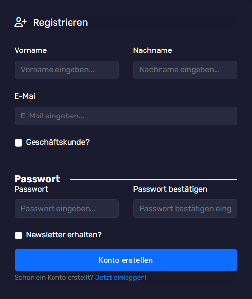 Registrierungsmaske bei Leveluphost